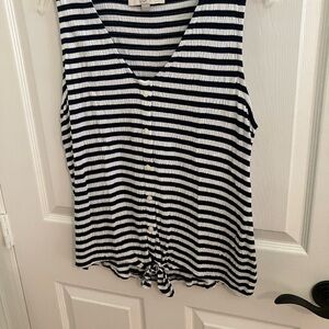LOFT Navy & White Striped Tie-Hem Sleeveless Top